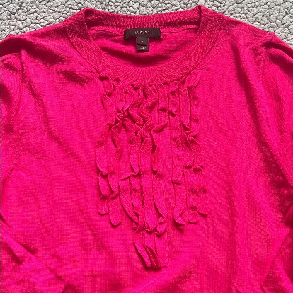Bright Pink Ruffle-Front Crewneck Sweater - Picture 4 of 9